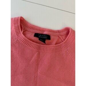 TAHARI Roll crew neck 100% 2-PLY Cashmere Short Sleeve Sweater Women's XL pink
